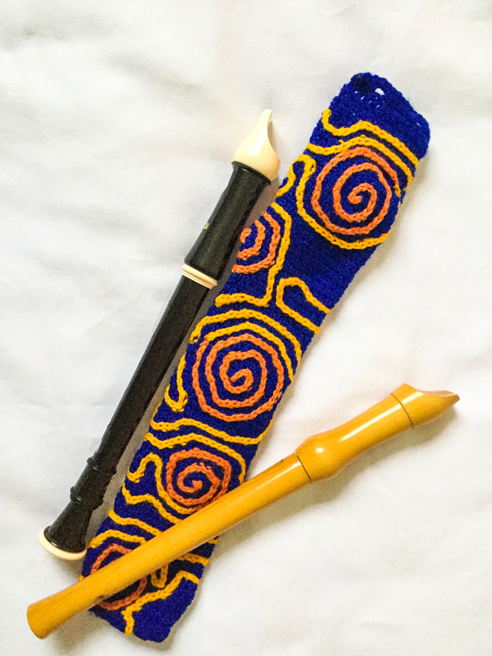Blue recorder case orange flute bag flute accessories Etsy