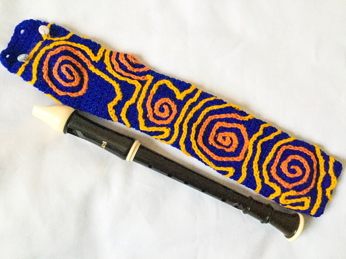 Blue recorder case orange flute bag flute accessories Etsy