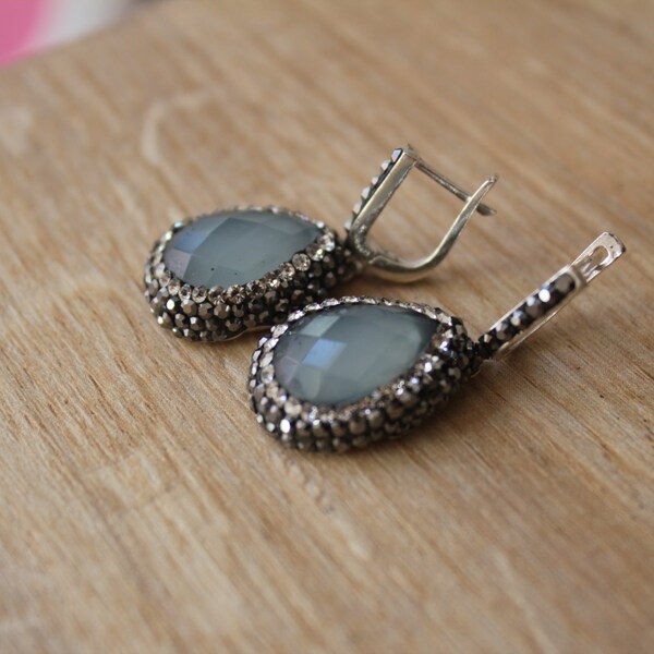 Aquamarine Earrings, Silver Earrings, Turkish Jewelry, Handmade Earrings