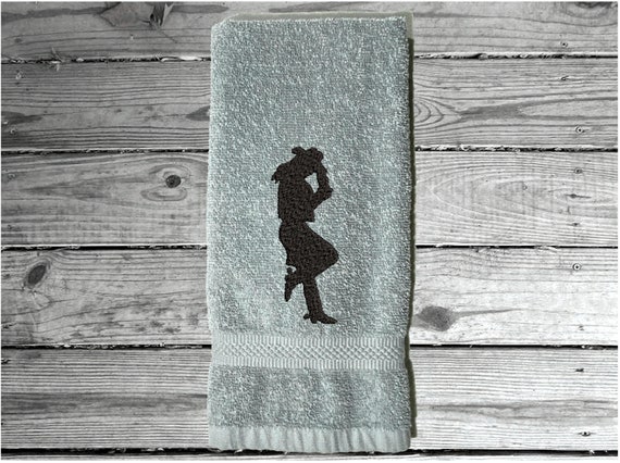 Cowgirl Silhouette Bath Towel Embroidered  Western Theme Personalized Gift Country Home Decor Custom made Cowgirl Towel Gift for Her