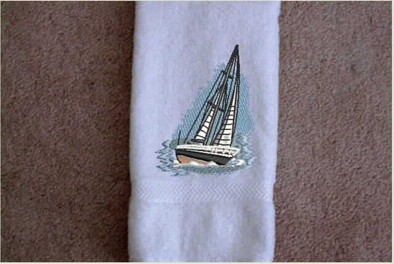 Sale Boat Towel Embroidered Nautical Decorative Sailing Ship Etsy