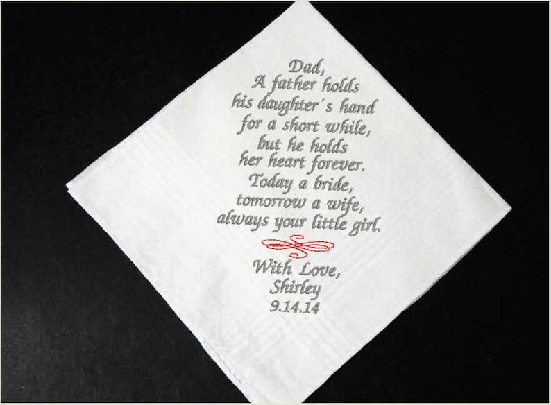 Father of the Bride Wedding Handkerchief Embroidered Gift For Dad From Daughter Custom Personalized Party Favor Custom Handkerchief Dad