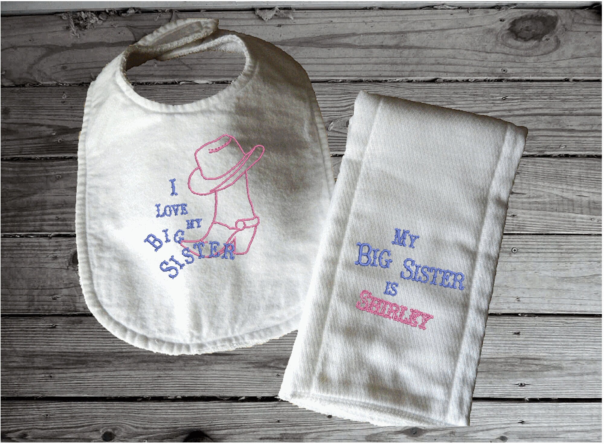 Embroidered Horse For Girl Or Boy Western Theme White Flanel With Terry Backing Baby Shower Gift Set Personalized Bib Burb Cloth