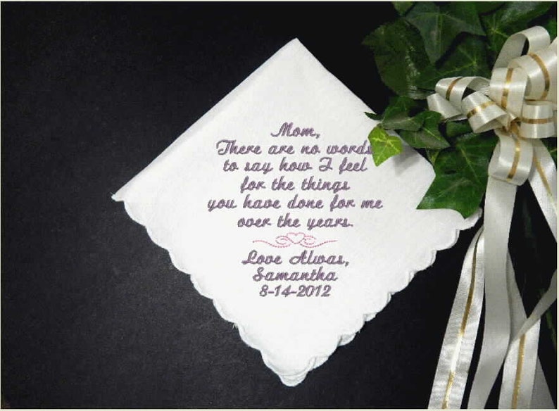 custom hankie Personalized Gift Wedding Handkerchief wedding party gift Mother of the Bride embroidered keepsake gift from daughter