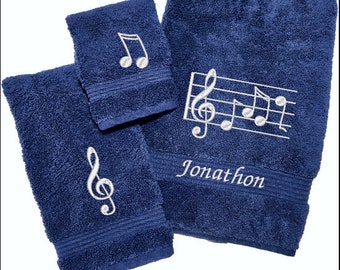 Musical Luxury Bath Towel Set, Bath Towel - Hand Towel - Wash Cloth - Music Lovers Gift - Wedding Gift - Housewarming Gift, Home Decor