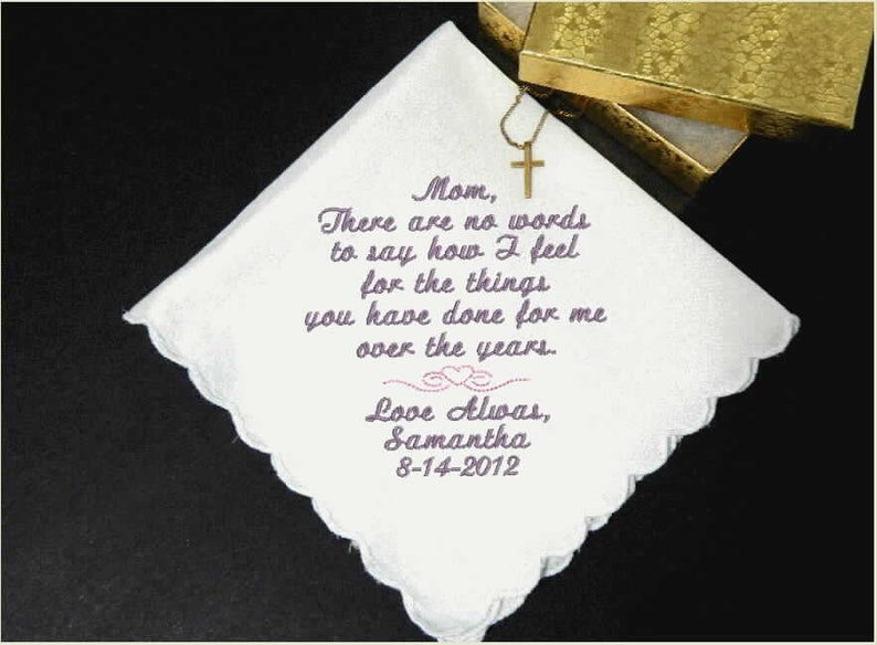 custom hankie Personalized Gift Wedding Handkerchief wedding party gift Mother of the Bride embroidered keepsake gift from daughter