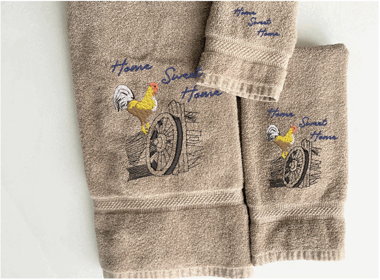 Embroidered Bath Towel Set Country Farmhouse Decor Etsy