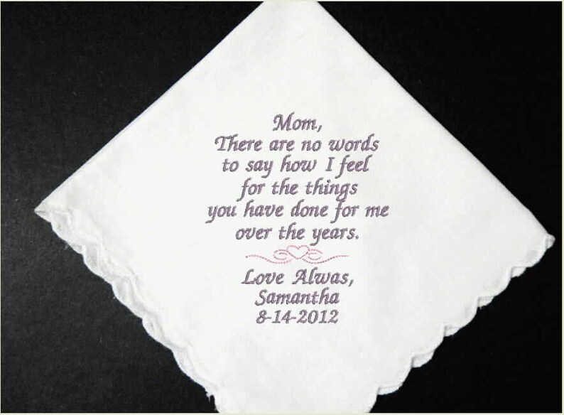 custom hankie Personalized Gift Wedding Handkerchief wedding party gift Mother of the Bride embroidered keepsake gift from daughter