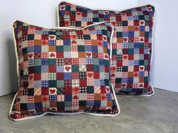 Throw Pillow Patchwork Design Hearts With Checkard Squares Farmhouse Decor Throw Pillow Cover Bedroom Decor Livingroom Desor Etsy