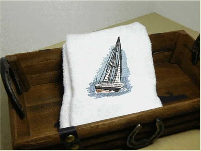 Sale Boat Towel Embroidered Nautical Decorative Sailing Ship Etsy
