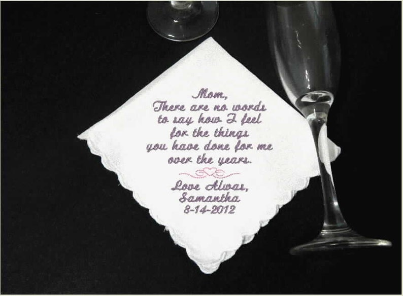 custom hankie Personalized Gift Wedding Handkerchief wedding party gift Mother of the Bride embroidered keepsake gift from daughter
