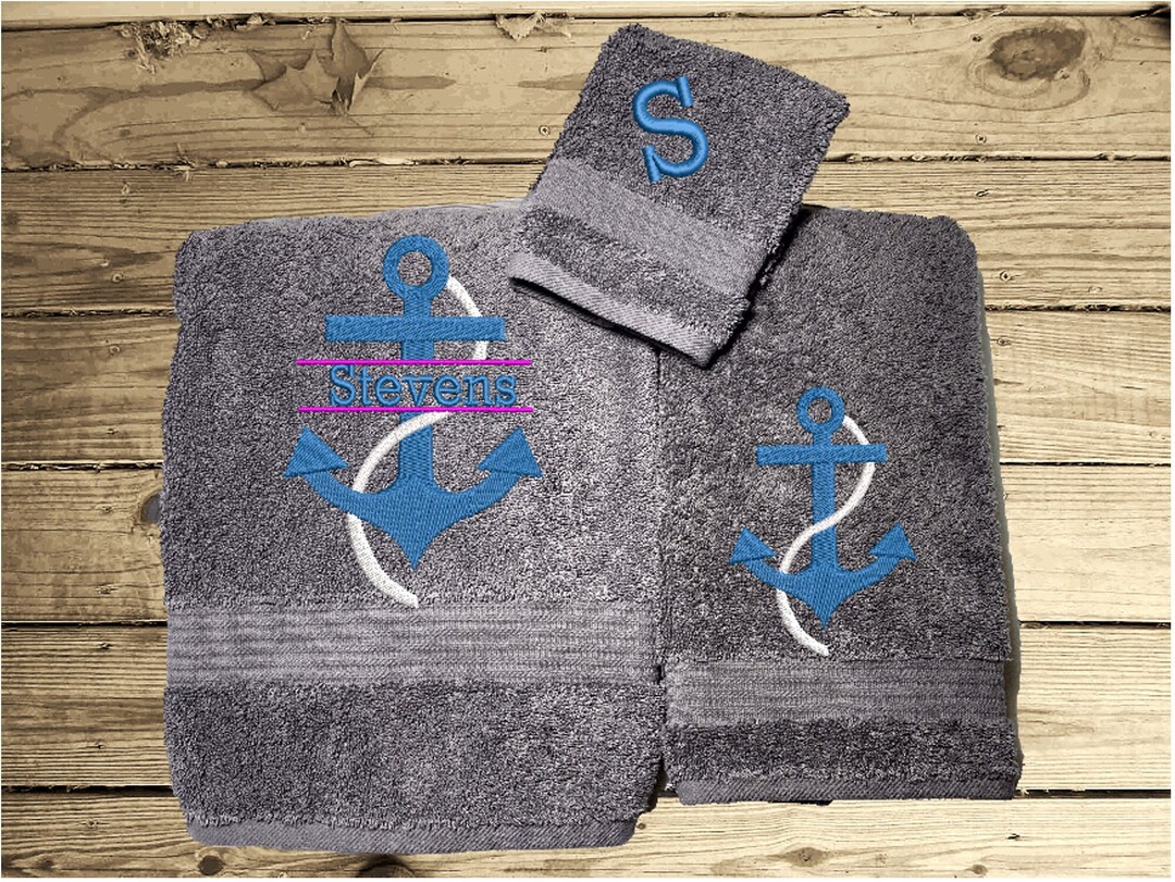 Nautical Luxury Bath Towel Set or Individual, Bath Hand Washcloth Name