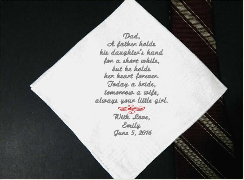 Father of the Bride Wedding Handkerchief Embroidered Gift For Dad From Daughter Custom Personalized Party Favor Custom Handkerchief Dad