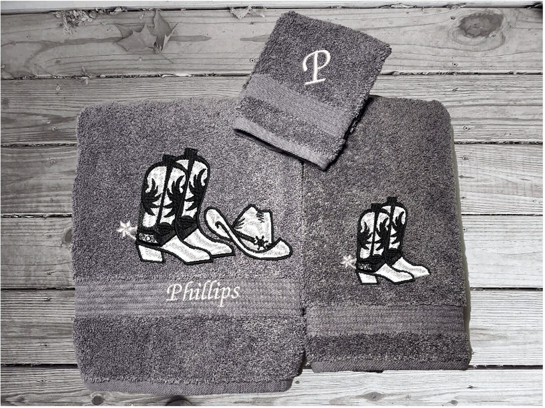 Western Towel Set or Individual, Bath Hand Washcloth Cowboy Hat and