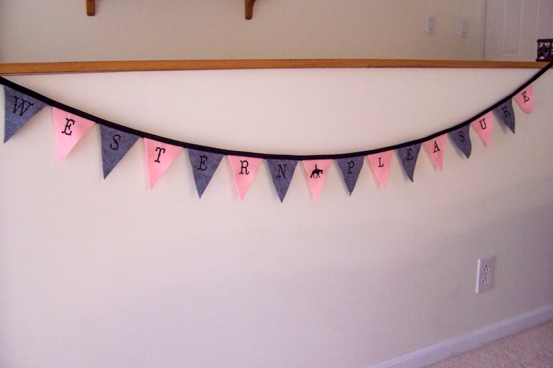 hand made party decorations personalized gift for her Western Pleasure garland embroidered letters photo prop western banners and flags