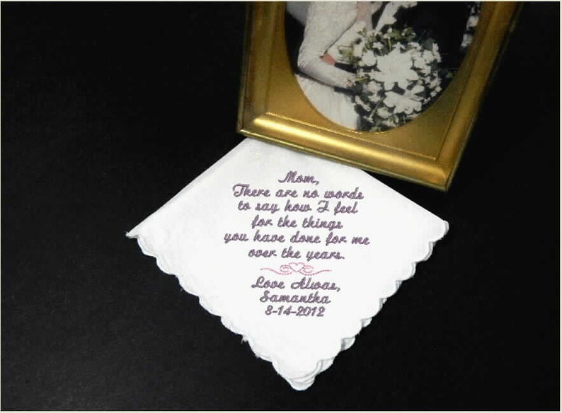 custom hankie Personalized Gift Wedding Handkerchief wedding party gift Mother of the Bride embroidered keepsake gift from daughter