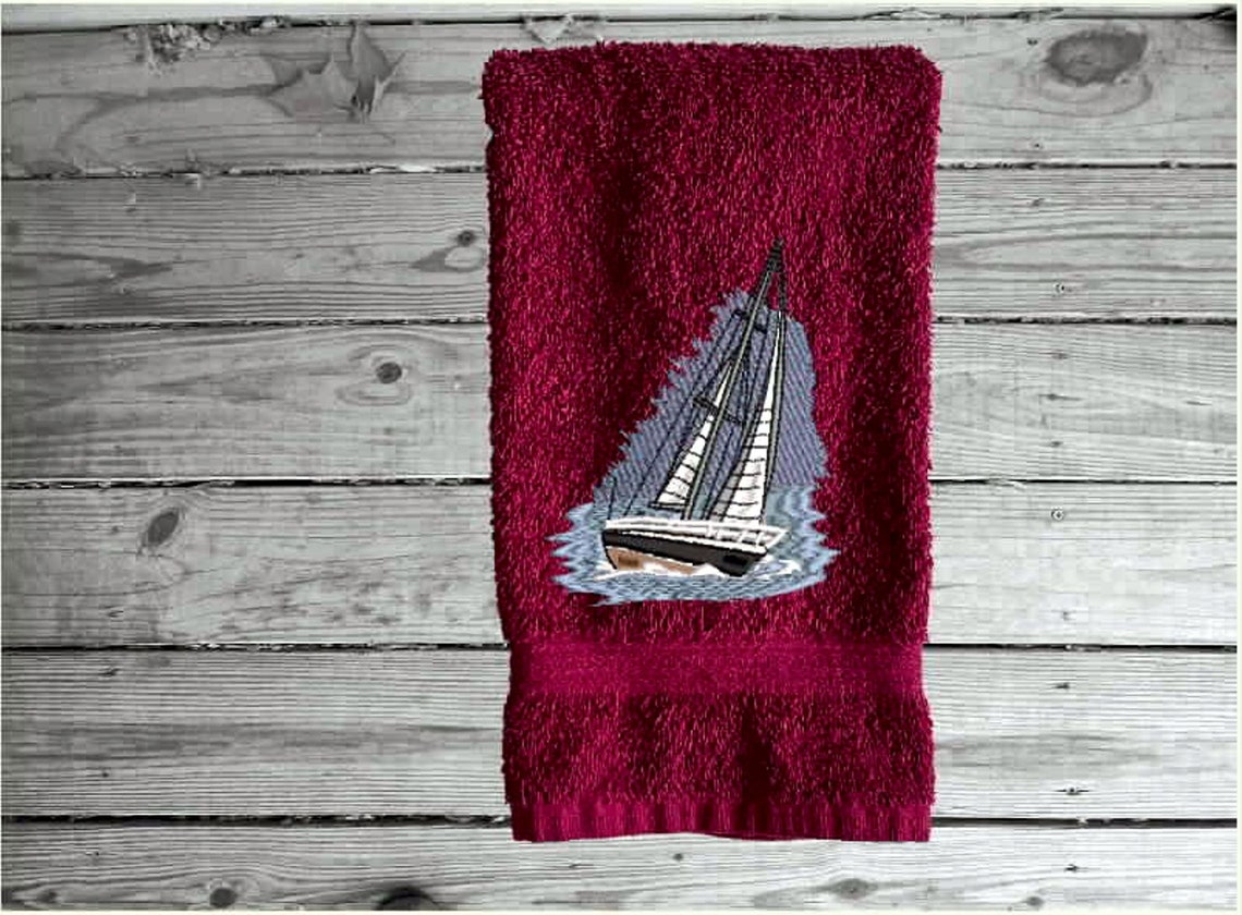 Sale Boat Towel Embroidered Nautical Decorative Sailing Ship Etsy