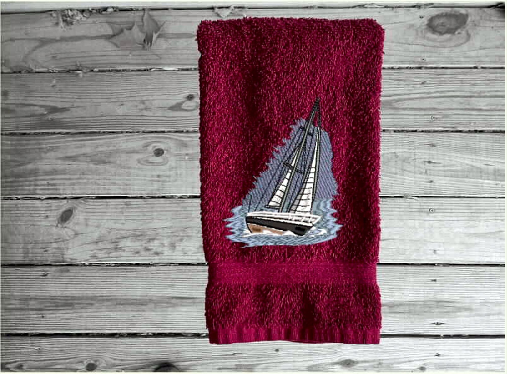 Sale Boat Towel Embroidered Nautical Decorative Sailing Ship Etsy