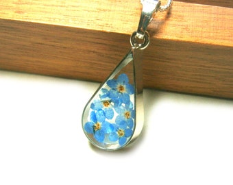 Forget-me-not necklace silver, necklace with real pressed flowers, flower necklace