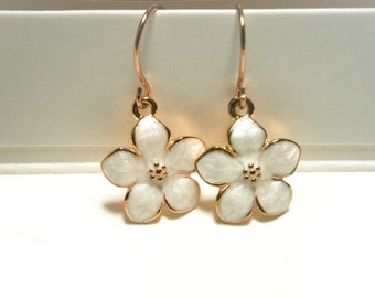 White blossom earrings, flower earrings white-gold, cherry blossom earrings, flower earrings