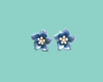 Vergissmeinnicht Ohrringe, Hellblaue Blüten Ohrstecker, Stecker Silber 925, blaue Blumenohrringe