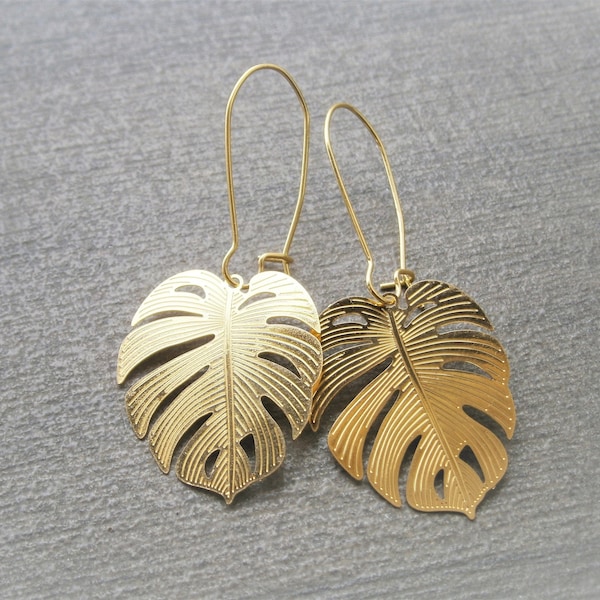 Monstera leaf earrings earrings gold-colored