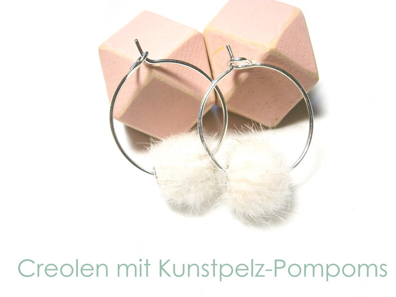 Earrings Creoles silver Faux fur