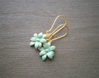 Flower earrings blue gold, gold-plated flower earrings, forget-me-not earrings, enameled flower earrings