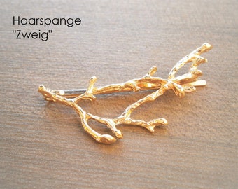 Hair clip branch gold or silver colored, hair accessory branch, hair clip coral