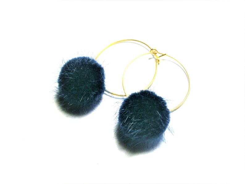 Earrings Creoles silver Faux fur
