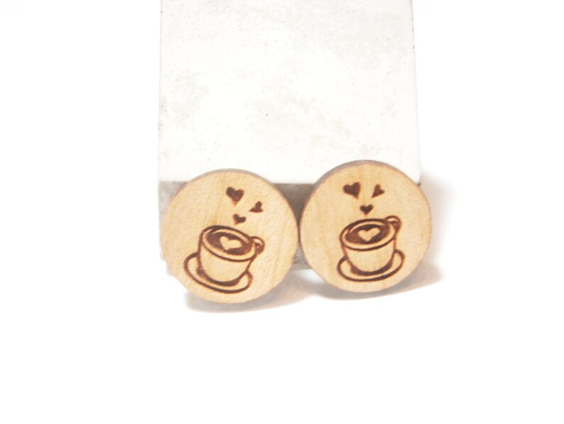 Coffee Earrings, Coffee Cup and Coffee Bean Earrings, Ear Studs Coffee