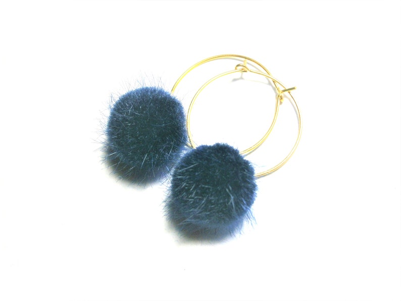 Earrings Creoles silver Faux fur