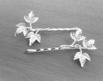 Haarspangen Blätter oder Blume silber, zwei Haarklammern, ein Paar Haarclips versilbert, Haarschmuck Set, 2 Stück