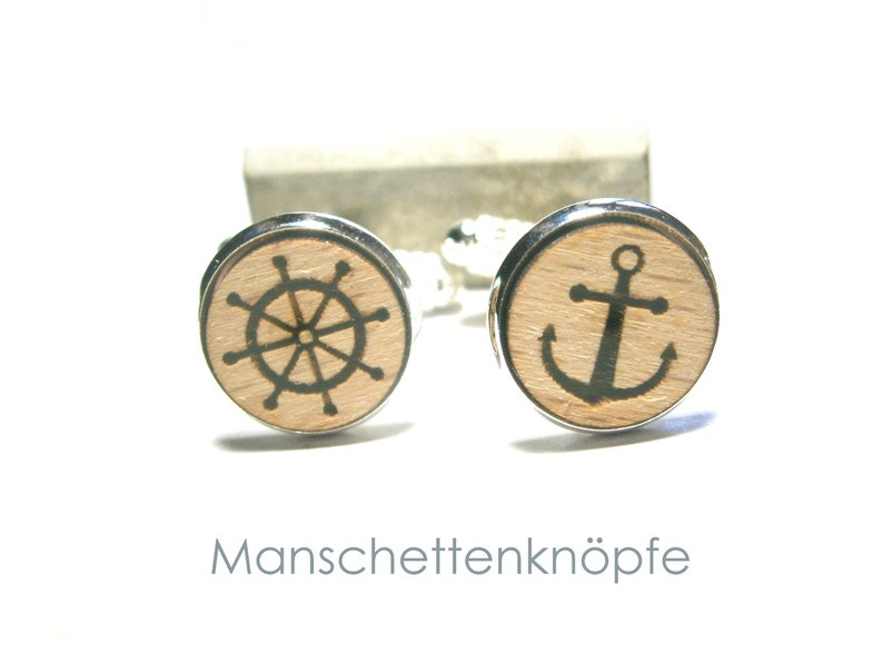 Cufflinks wood anchor maritim jewelry