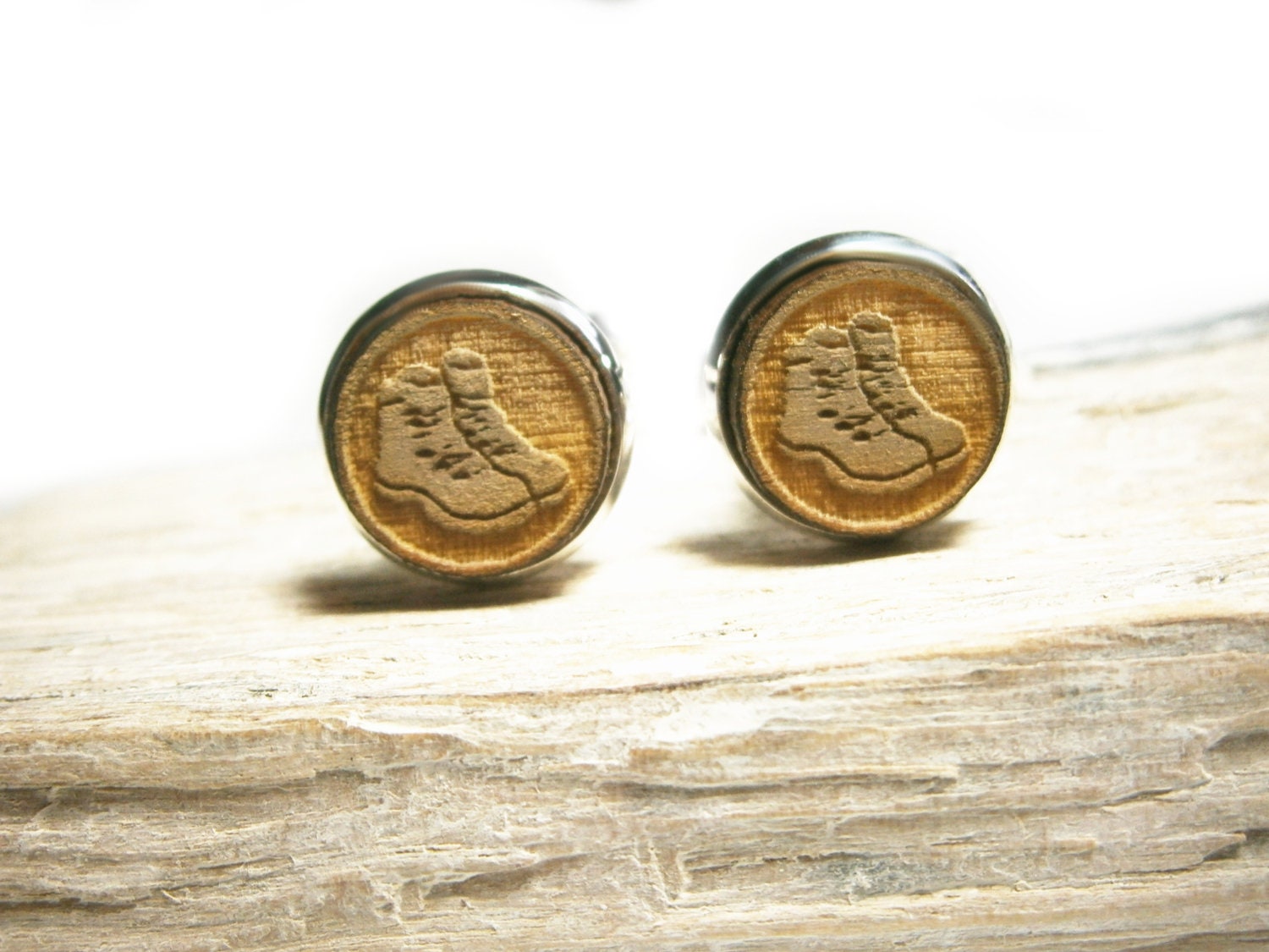 Wooden Earrings Hiking Boots Ear Studs Unisex Carved Etsy UK