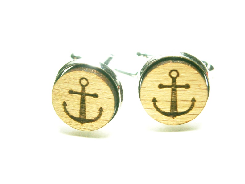 Cufflinks wood anchor maritim jewelry