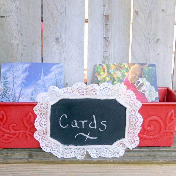 Rustic Christmas Card Holder / Personalized Holiday Card Holder / Chalkboard Christmas Decor / OOAK Holiday Decor / Red Basket /