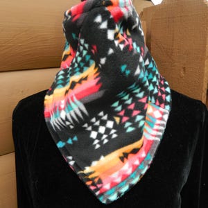 Aztec Design Fleece Cowboy Bandana, Western Fleece Cowl, Western Neck warmer, Western Style Neck Wrap with Adjustable Snap