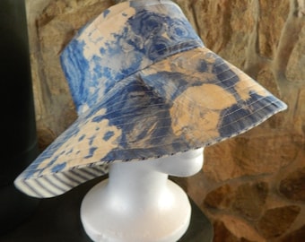 Vintage Cotton Floral Bucket Hat: Wide Brim Beach Sun Hat