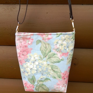 Vintage Fabric Tote Bag, Small Cross Body Bag, Fabric Cross Body Bag Lined, Vegan Leather Handles