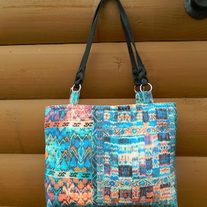 Fabric Tote Bag, Large Floral Bag, Market Tote, Farmers Market Tote, Fabric Tote Bag Lined, Reusable Tote, Black Handles