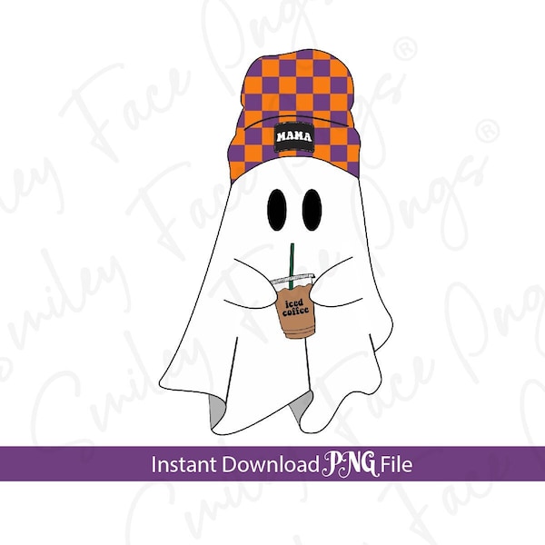 Cute Ghost With Coffee Png, Ghost with Beanie Png, Halloween Png, Mama Beanie PNG, Instant Download