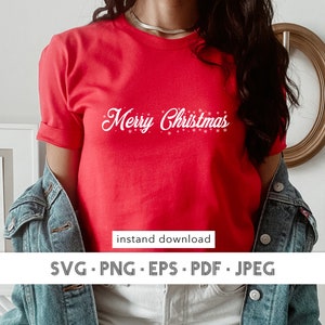 Merry Christmas SVG, Merry Christmas PNG, Christmas Clip Art, Christmas Cut Files, Cricut, Silhouette Cut File, Merry Christmas T-Shirt