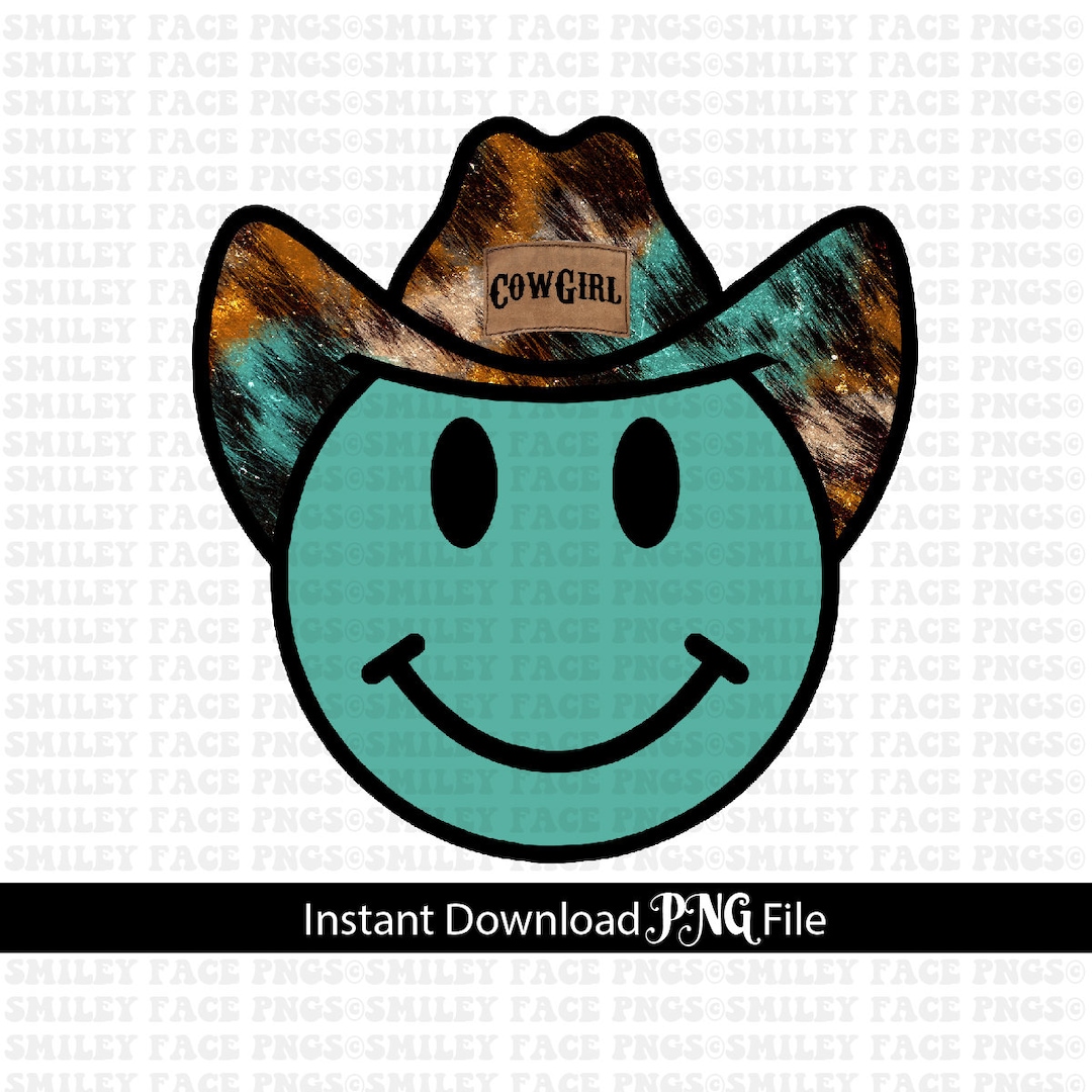 Smiley Face Wearing a Cowboy Hat, Cow Print Smiley, Western Smiley