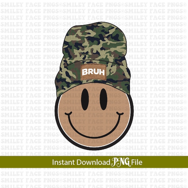 Smiley Face avec Camo Beanie Png, Beanie Smile Png, Dude Camo Beanie Smiley, Png pour chemise, smiley face png, Camo Smiley