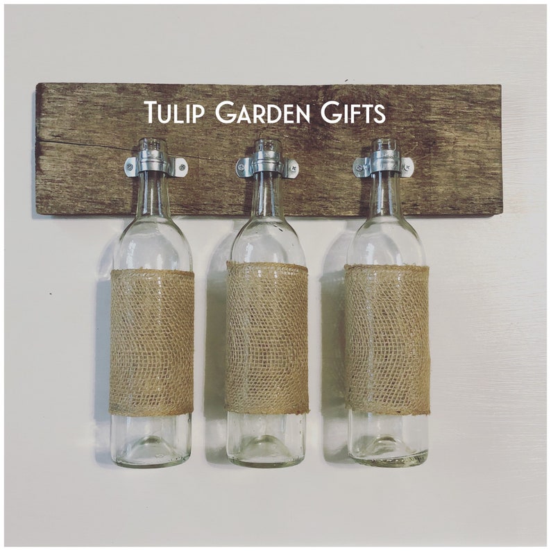 Burlap Wine Bottle Trio Wall Vase on Wood Wine Bottle Wall Etsy