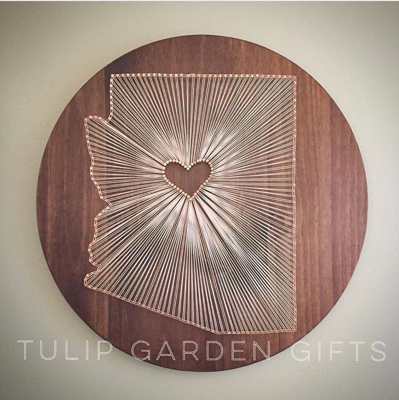 Large Heartstrings State String Art Round Wooden Wall Hanging Etsy