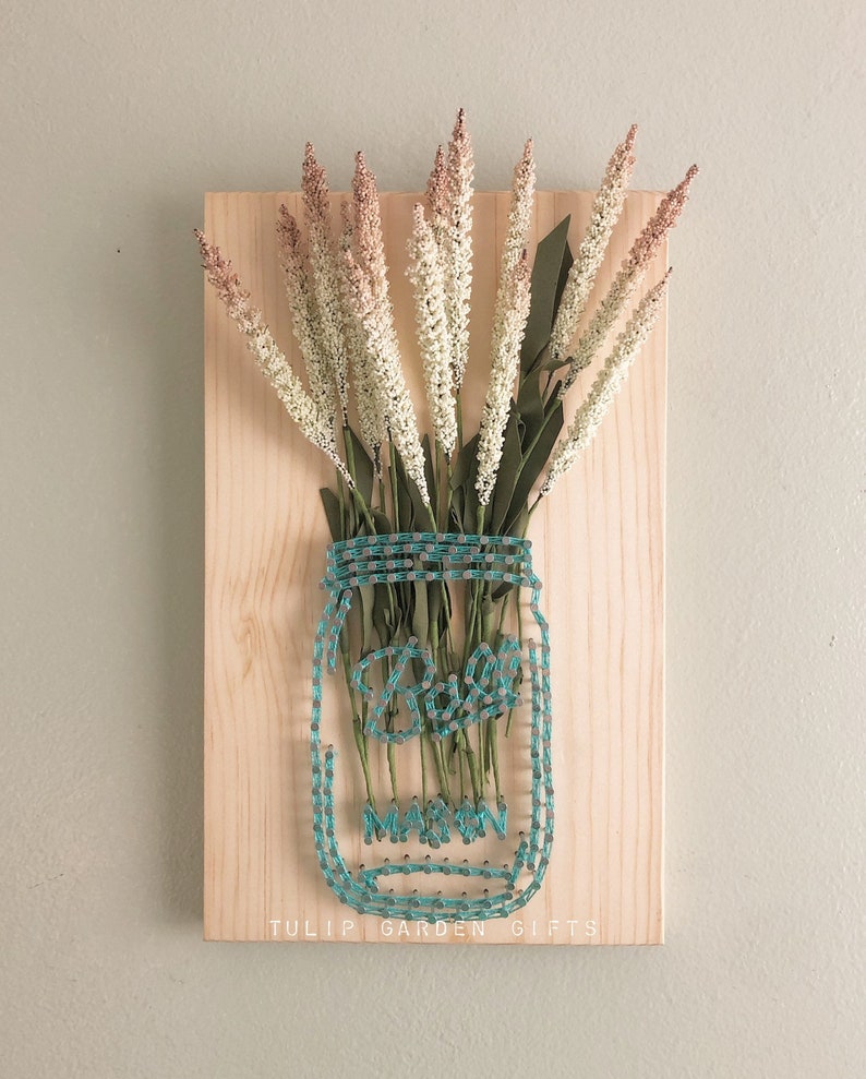 Mason Jar With Flowers String Art Ball Mason Jar String Art Etsy