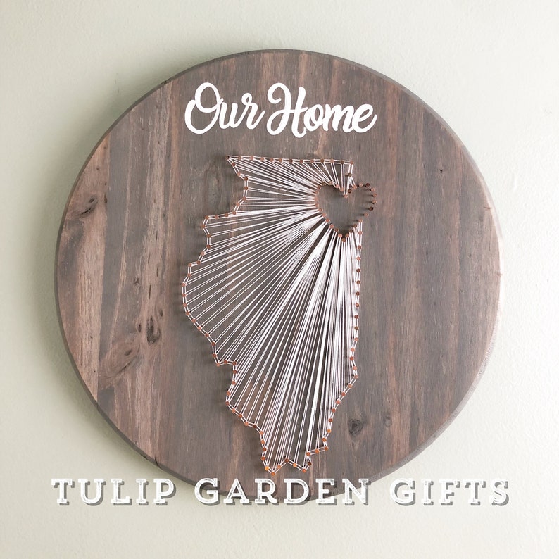 Large Heartstrings State String Art Round Wooden Wall Hanging Etsy