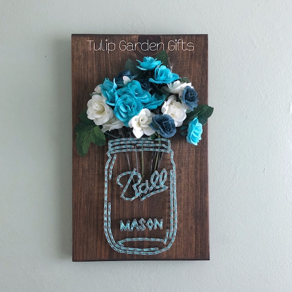 Mason Jar With Flowers String Art, Ball Mason Jar String Art, String Art Mason Jar with Flowers, Flower Jar String Art, String Art Flowers